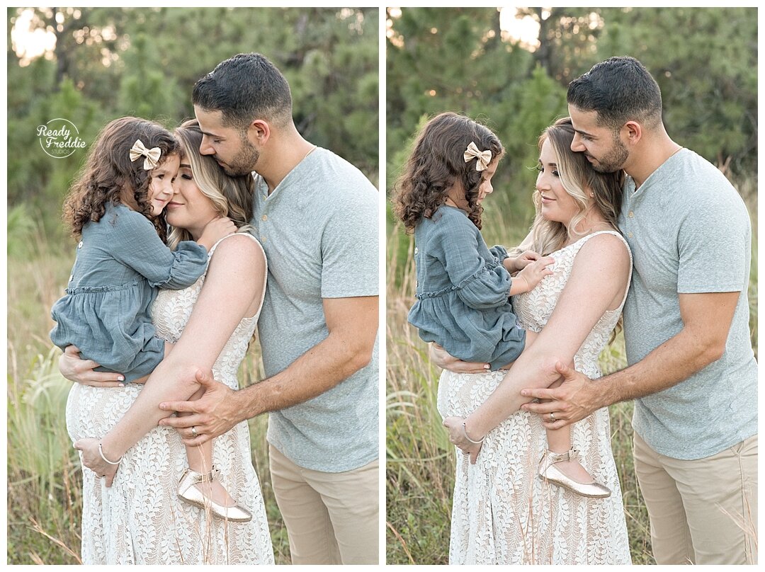 Cute outdoor maternity poses for family in Miami, FL