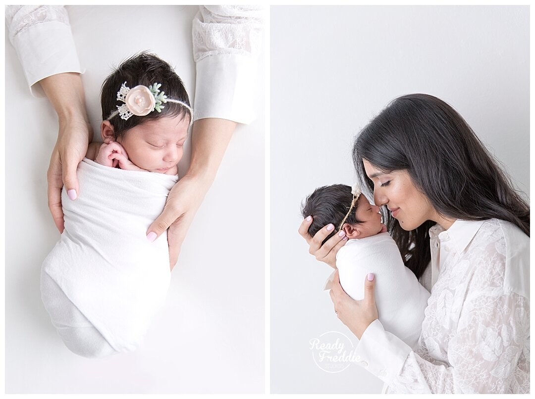 Newborn session at all white photography studio in Fort Lauderdale with Ivanna Vidal Photography