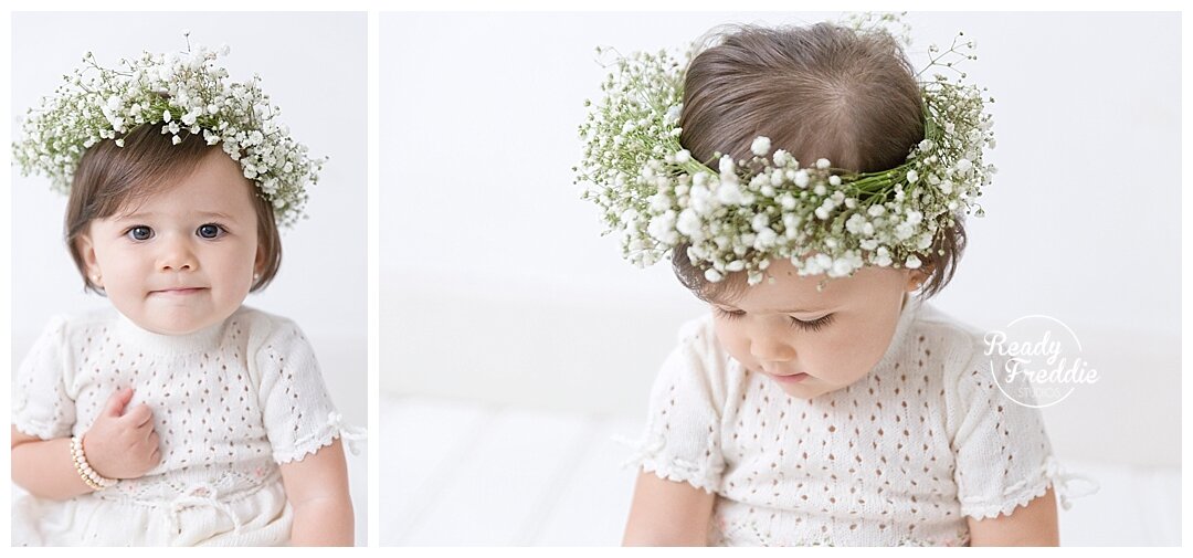 Baby Breath floral crown for first birthday photo session in Miami with Ivanna Vidal Photography