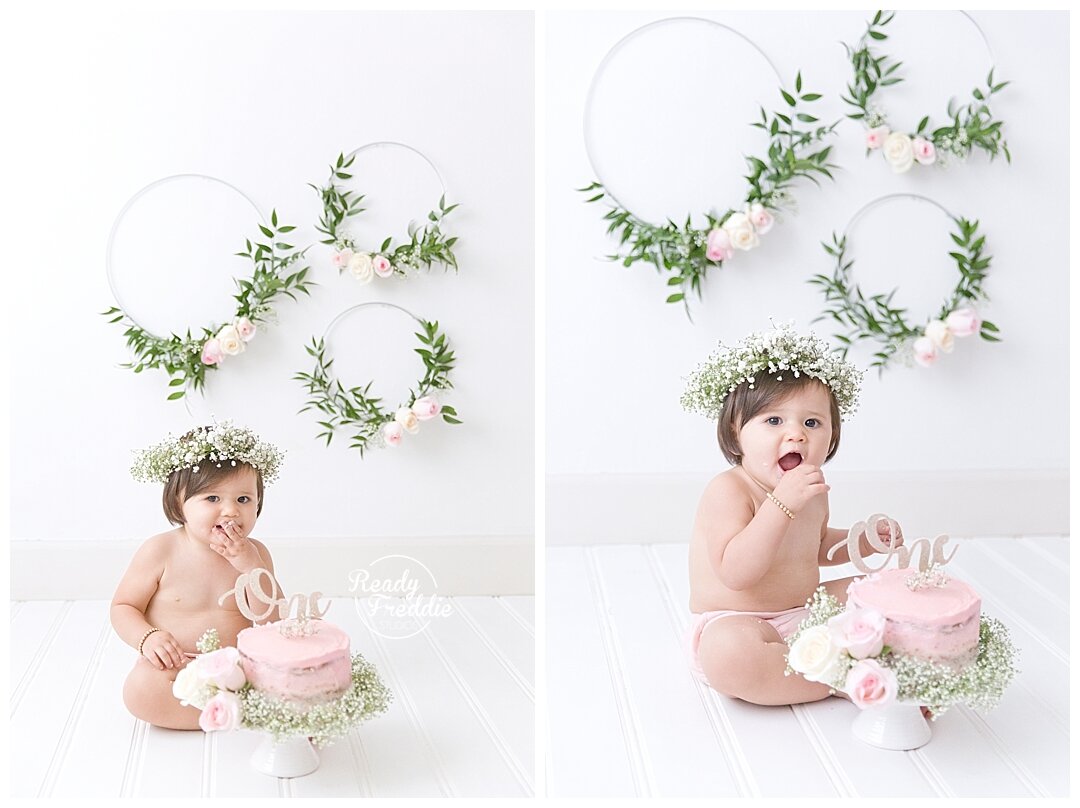 Pink and Flowers for Cake Smash Session | Ready Freddie Studios Miami, FL