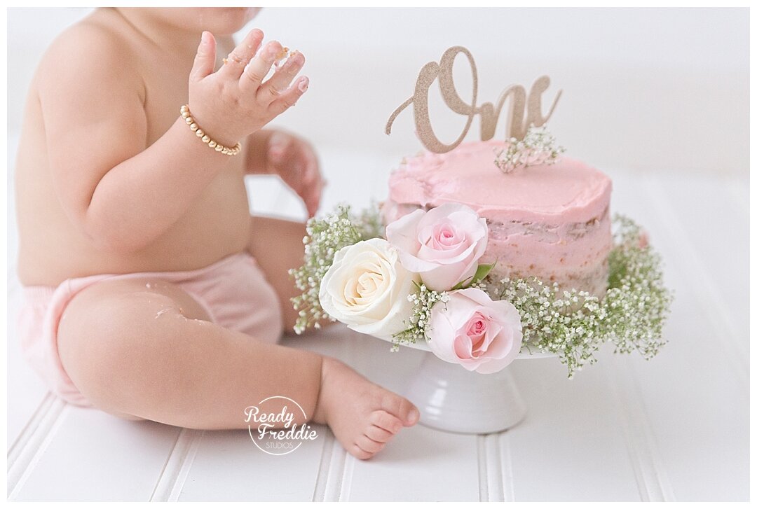 Pink Naked Cake for First Year Cake Smash Session in Miami by Ivanna Vidal Photography
