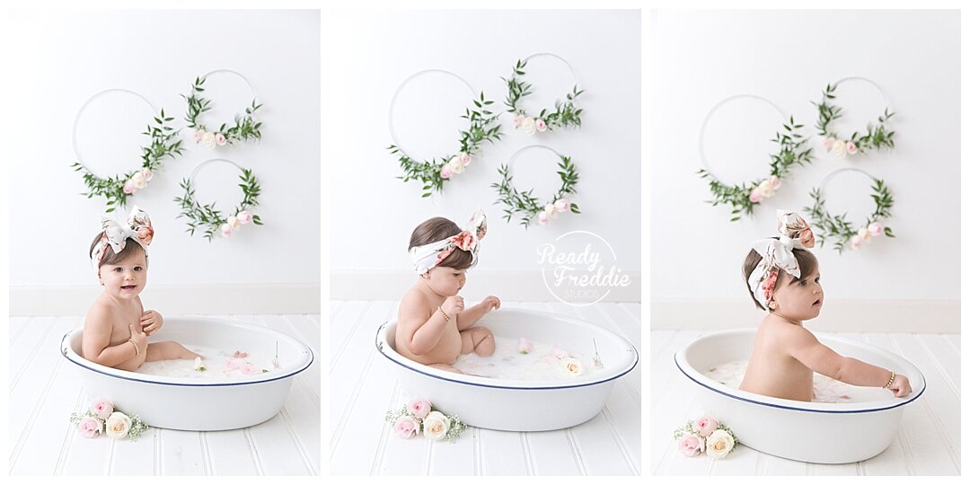 Milk Bath for One Year Cake Smash Session in South Florida by Ivanna Vidal Photography