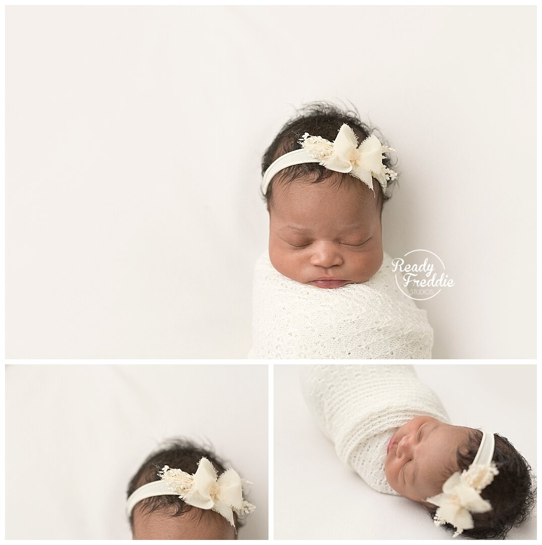 best newborn photography miami by Ivanna Vidal Photography with baby girl swaddled at light and airy studio