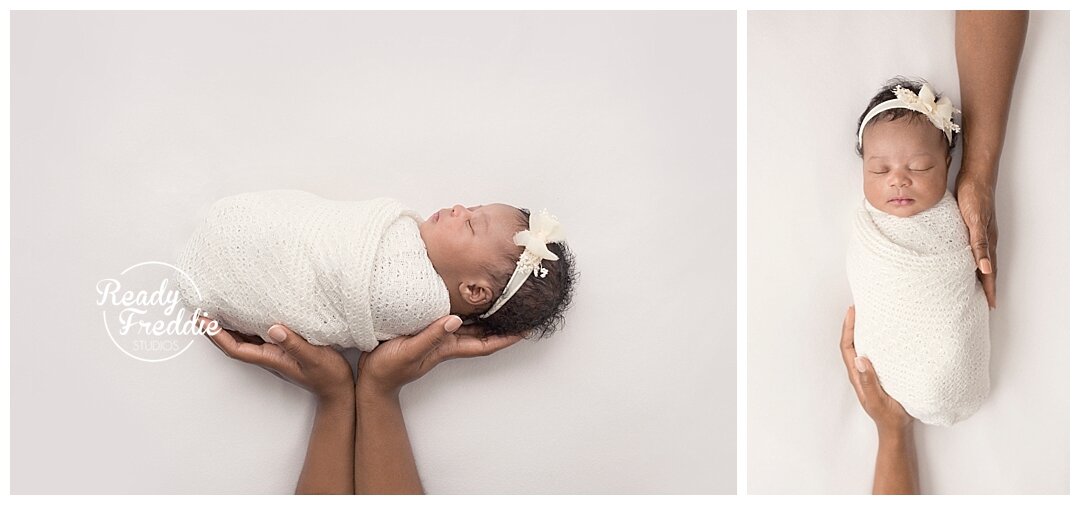 Newborn baby girl in her mom's arms during photography session in Miami, FL with Ivanna Vidal Photography