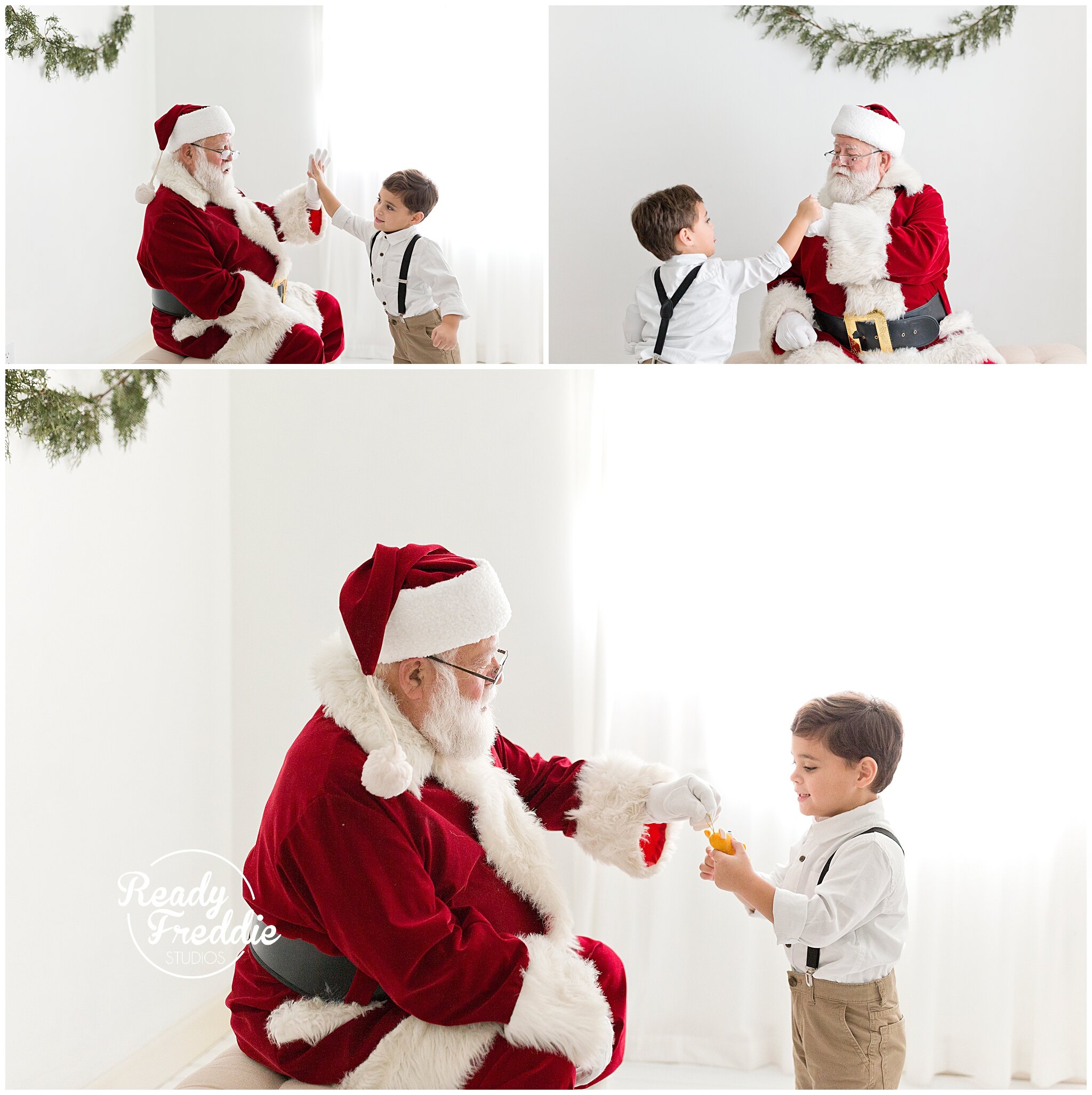 Boy high five with Santa during Christmas Minis | Ready Freddie Studios Miami, FL