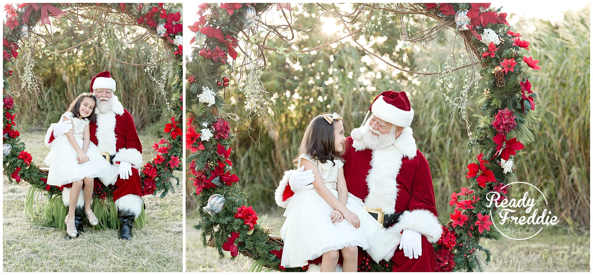 Outdoor Santa photos with giant wreath for Christmas | Ready Freddie Studios Miami, FL