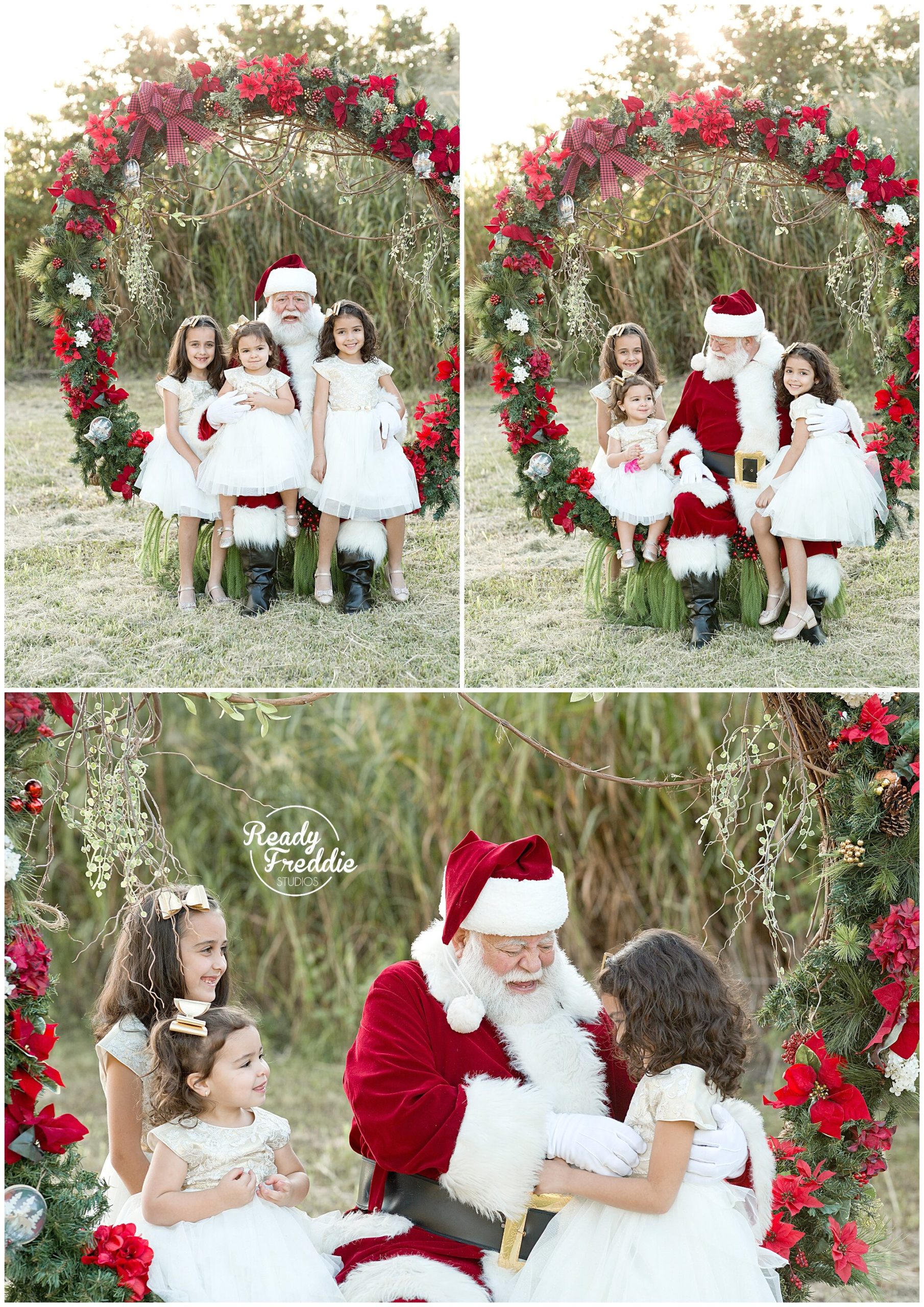 Fun pictures with Santa - Outdoor photos with giant wreath | Ready Freddie Studios Miami, FL