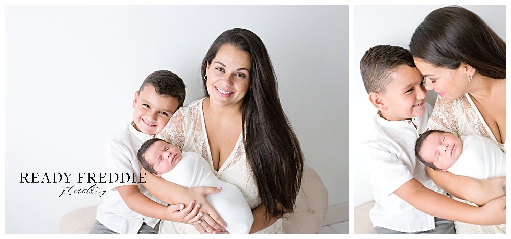 Mommy with her two boys during newborn photography session | Ready Freddie Studios - Miami, FL