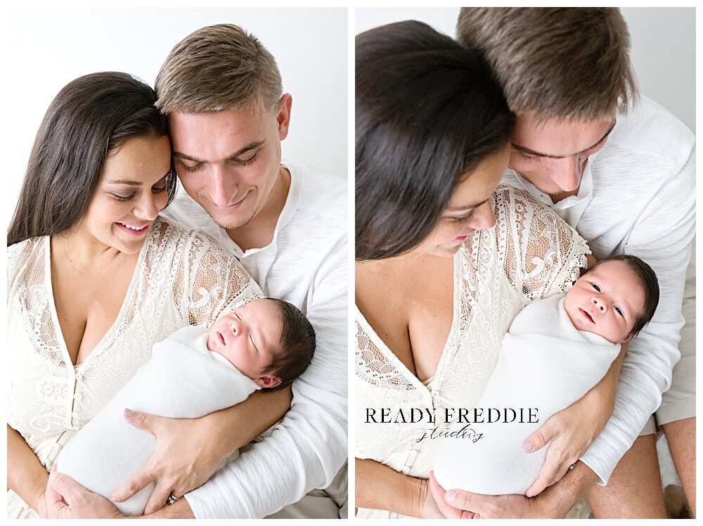 Poses for mom dad and newborn baby in studio photography | Ready Freddie Studios - Miami, FL