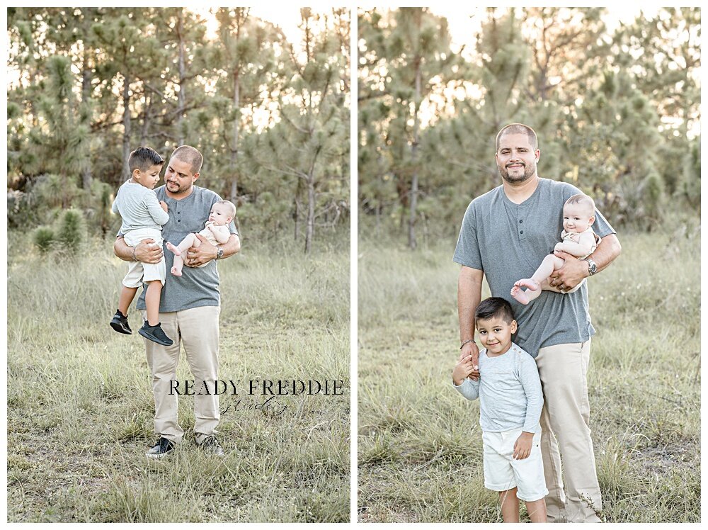 Great photo of dad and his kids during family session in South Florida Field | Ready Freddie Studios - Miami, FL