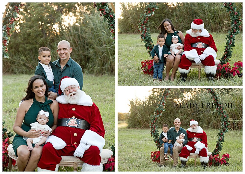 Family of 4 four taking pictures with Santa outside | Ready Freddie Studios - Miami, FL