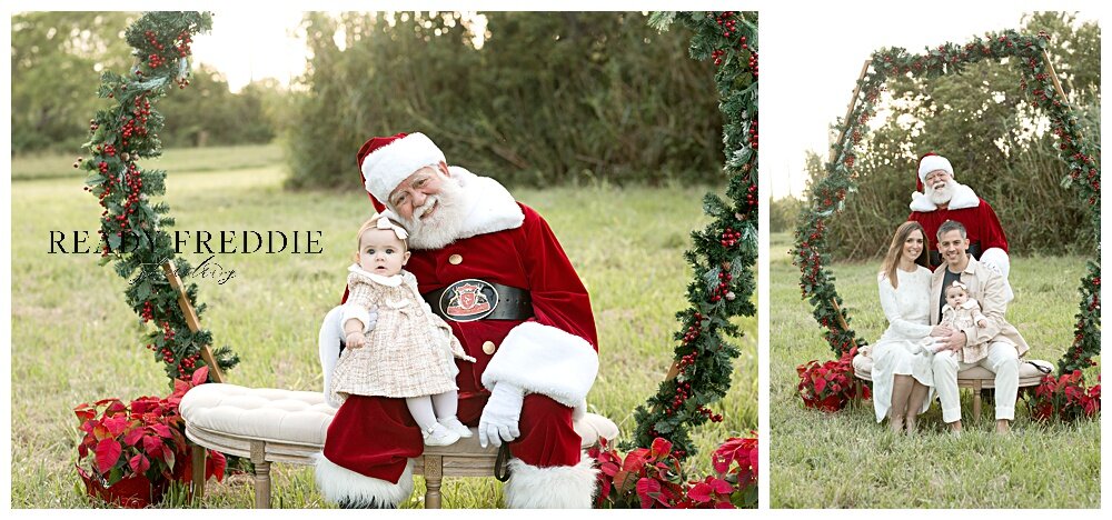 Baby girl dressed in winter clothes for pictures with Santa | Ready Freddie Studios - Miami, FL