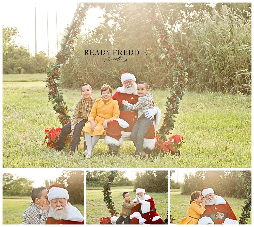 3 Siblings taking pictures with santa twins | Ready Freddie Studios - Miami, FL