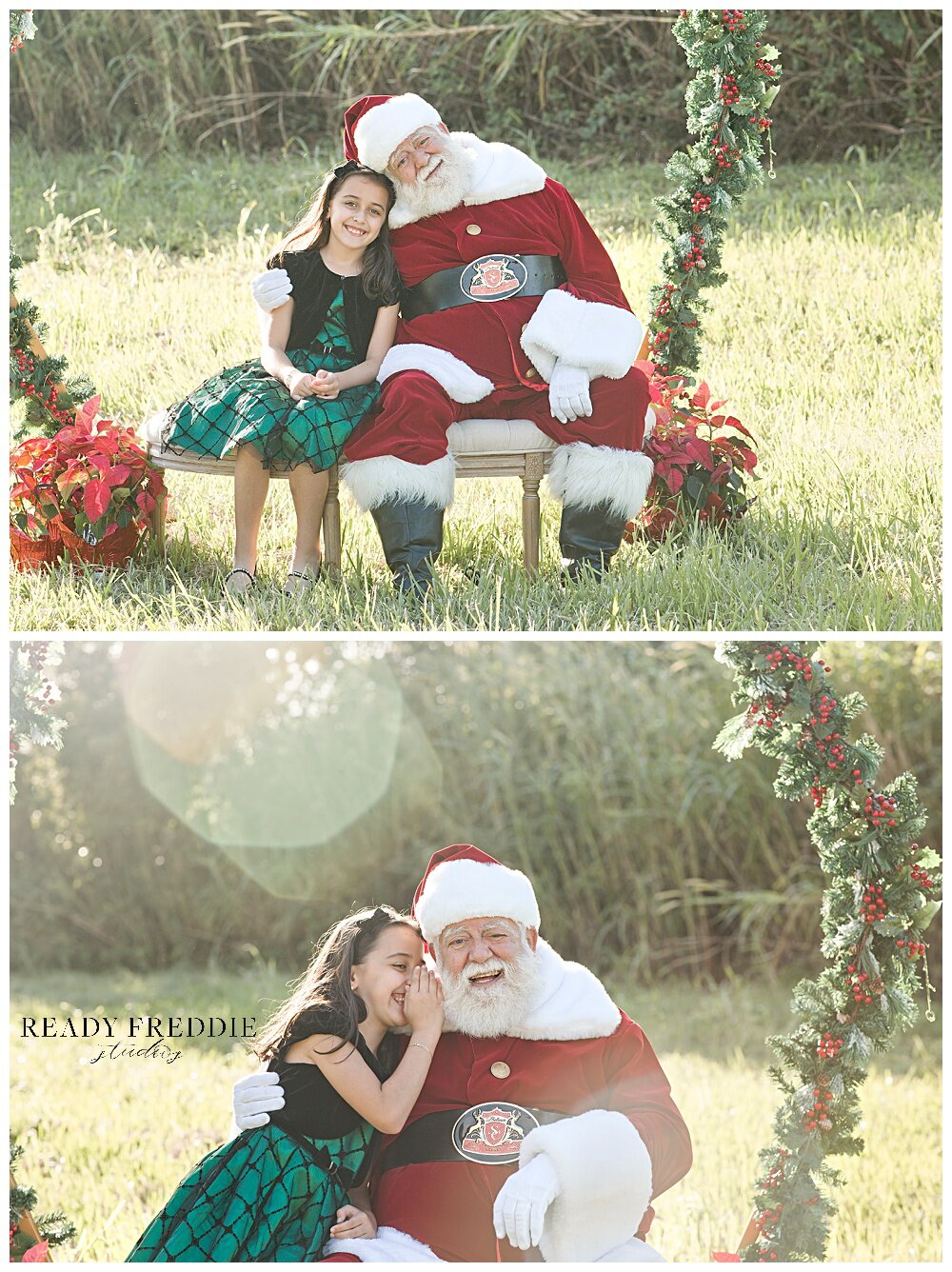 Girl whispers her Santa list to Santa's ear | Ready Freddie Studios - Miami, FL