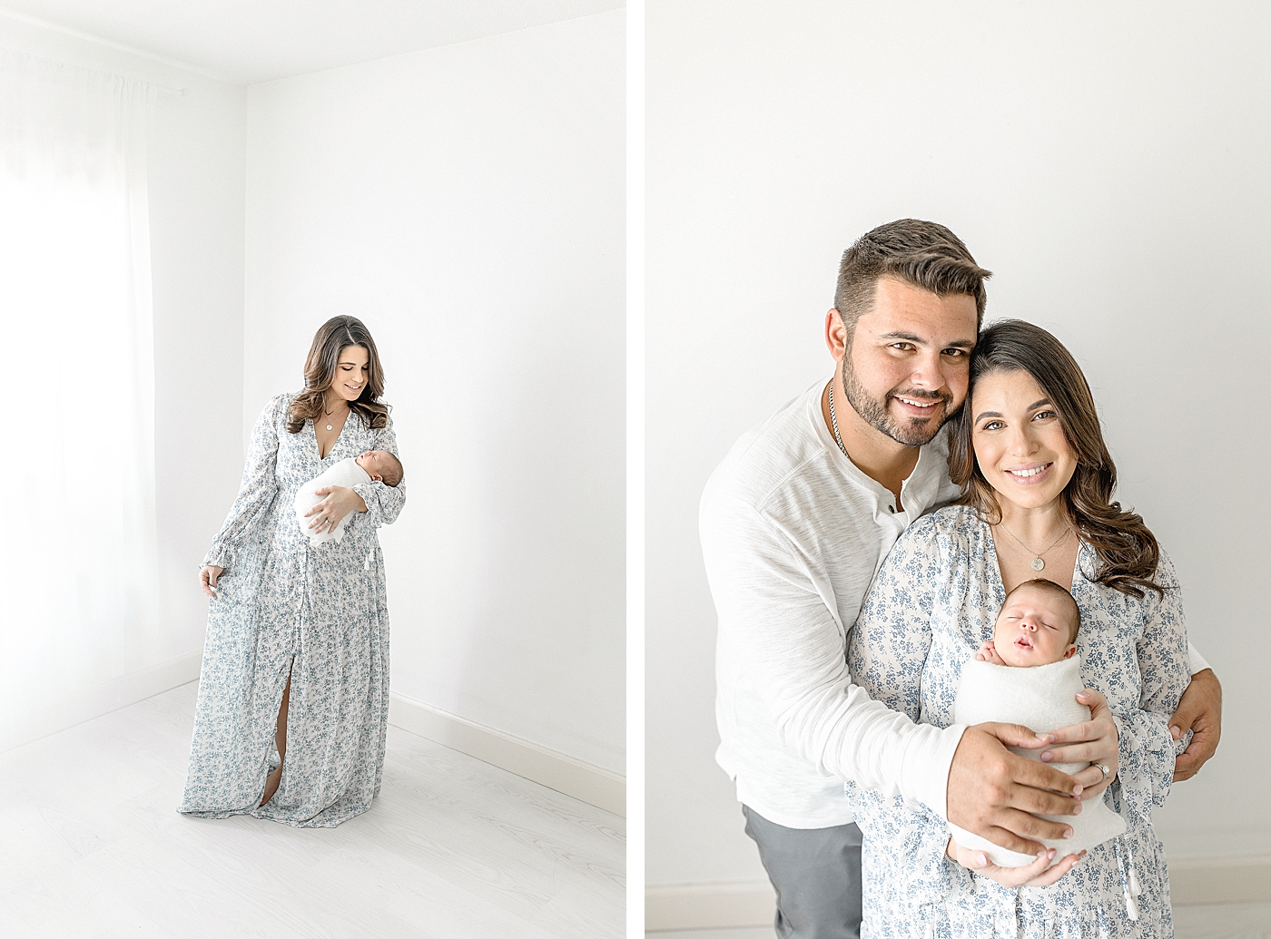 Happy family of 3 uses a birth house for their newborn baby boy
